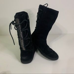 UGG Black Suede Lace-Up Boots